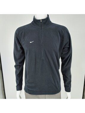 Nike Team Fit THERMA Y2K Mens Black Fleece Half-Zip Logo Track Jacket (Small)